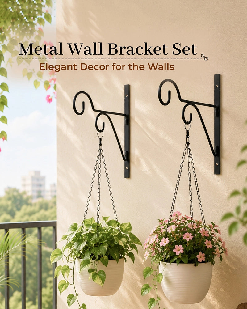 Wall Mounted Metal Brackets For Hanging Plants, Set of 2