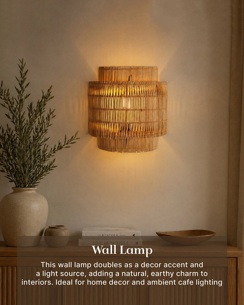 Bamboo Cane Wall Lamp for Bedroom & Living Room