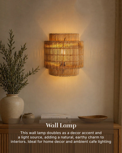 Bamboo Cane Wall Lamp for Bedroom & Living Room