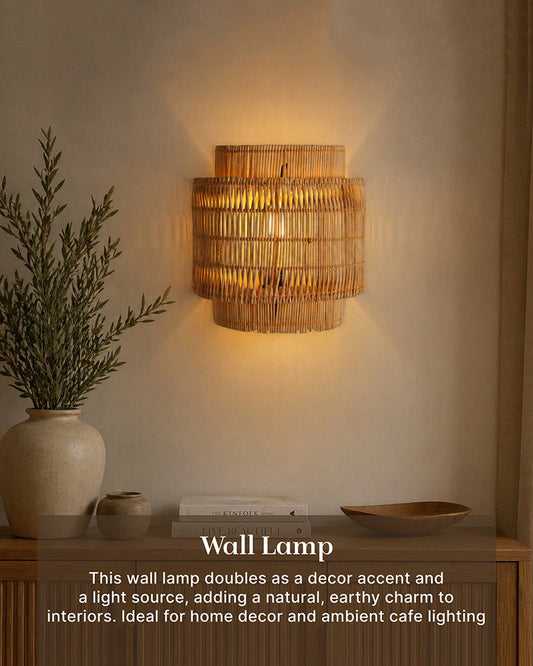 Bamboo Cane Wall Lamp for Bedroom & Living Room