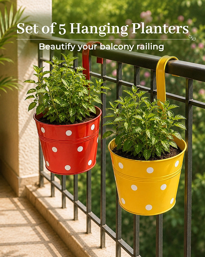 Metal Rail Hanging Plant Stand Set of 5 for Balcony Garden