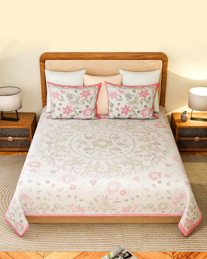 Pure Cotton Bedsheet King Size 144 TC with Pillow Covers for Master & Guest Bedroom
