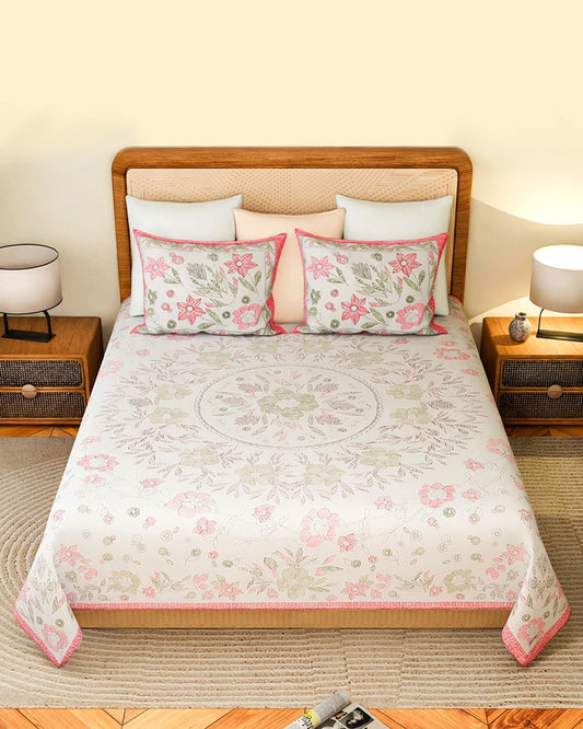 Pure Cotton Bedsheet King Size 144 TC with Pillow Covers for Master & Guest Bedroom