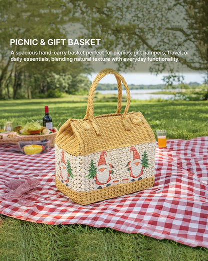 Handwoven Seagrass Picnic Basket for Outdoor and Family Gatherings