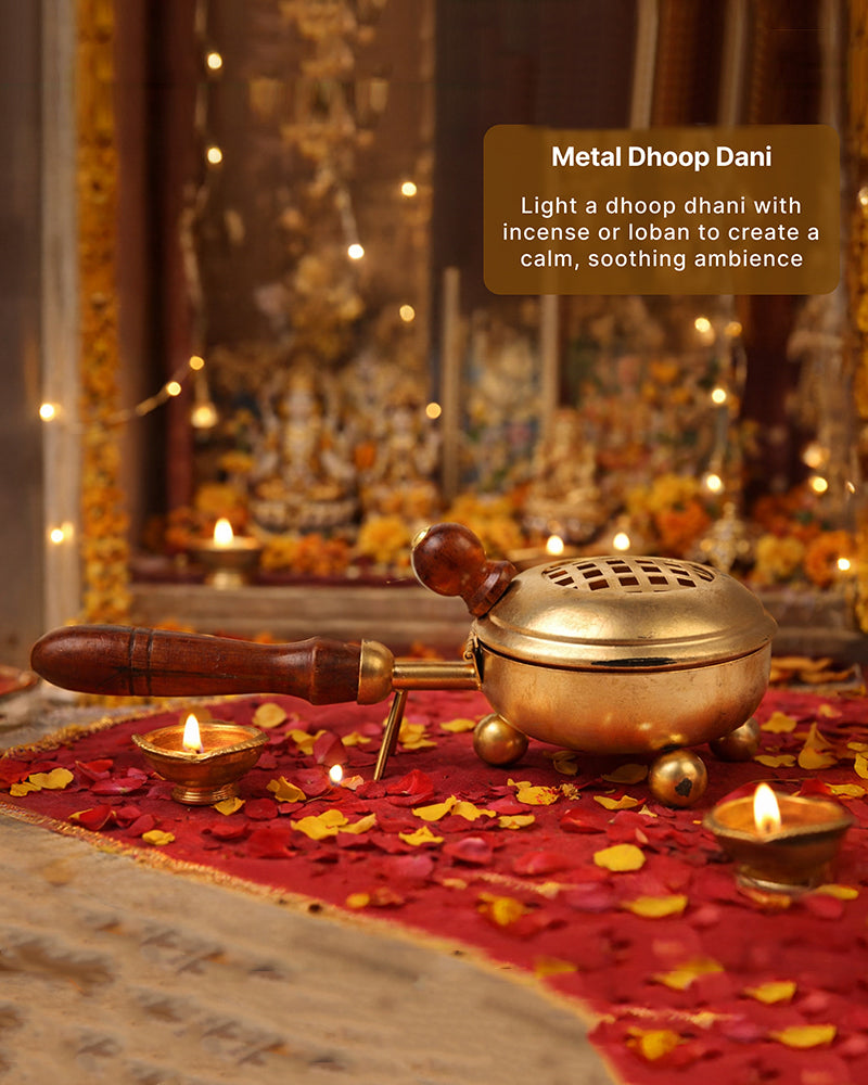 Traditional Metal Dhoopdani for Sambrani Loban and Pooja Needs
