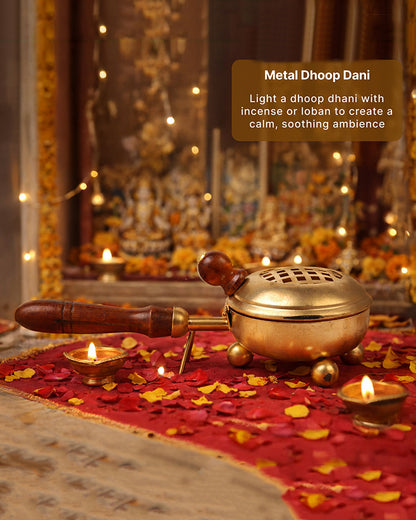 Traditional Metal Dhoopdani for Sambrani Loban and Pooja Needs