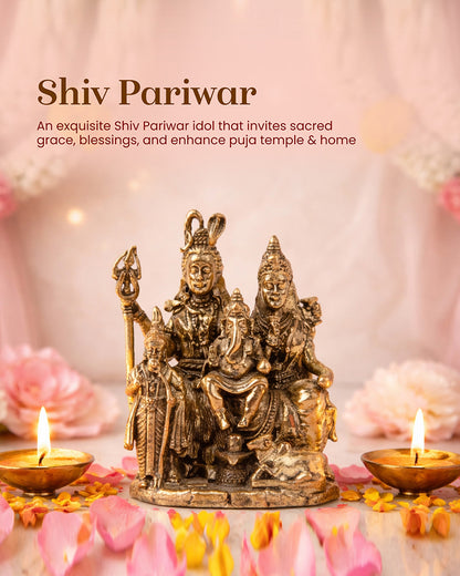 Traditional Lord Shiva Parivar Brass Showpiece for Pooja Needs and Gifting