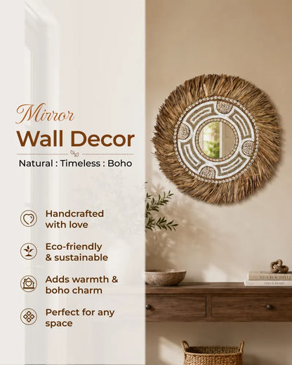 Sustainable Beaded Grass Tribal Geometric Wall Mirror