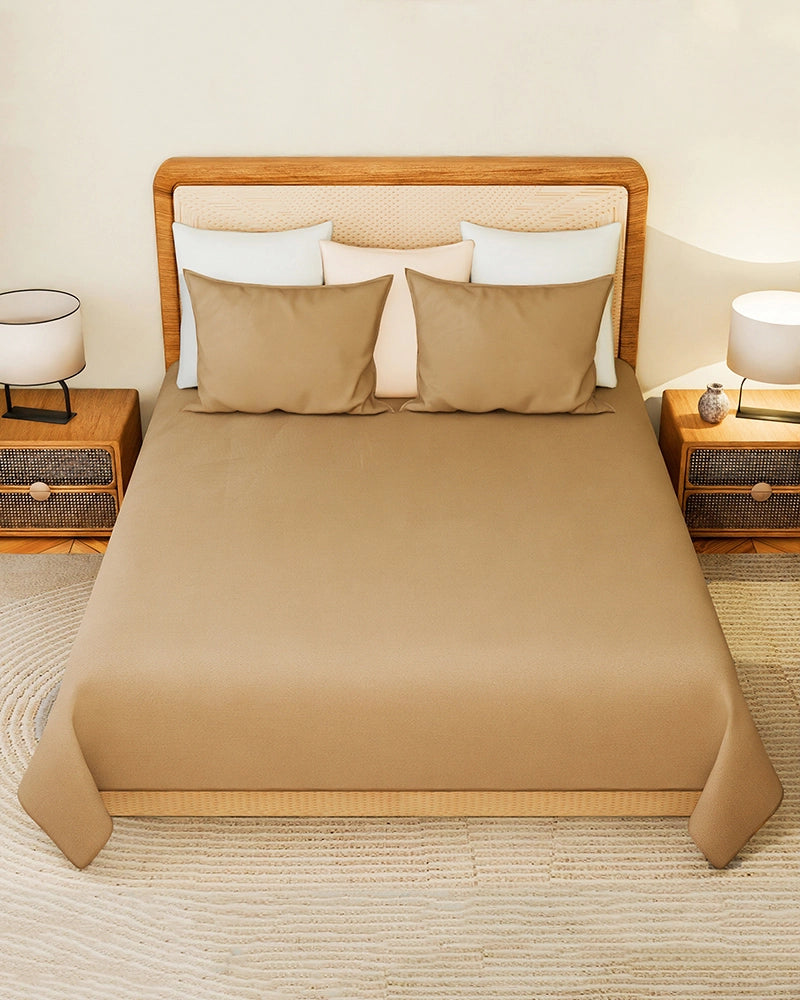Brown Cotton Bedsheet 300 TC King Size Double Bed Sheet with Pillow Covers