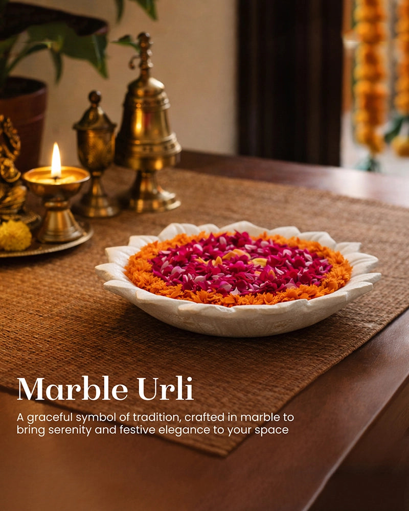 Handcrafted Marble Urli for Floating Flowers, Festive Decor, and Showpiece Use
