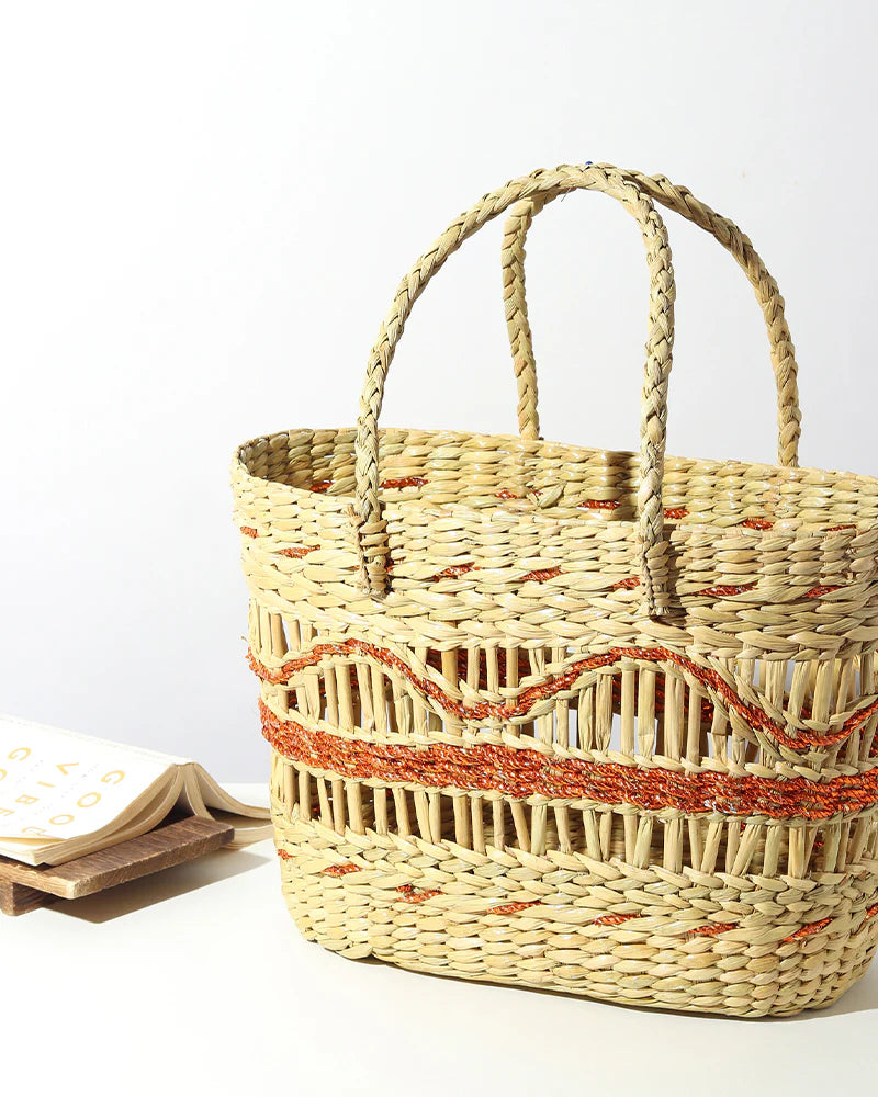 Handmade Seagrass Tote Bag for Storage, Shopping & Market Use
