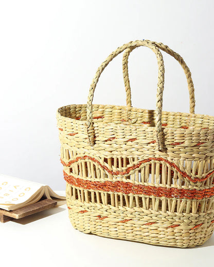 Handmade Seagrass Tote Bag for Storage, Shopping & Market Use