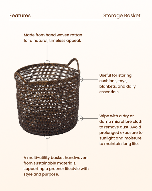 Rattan Basket with Handles for Laundry and Toy Storage