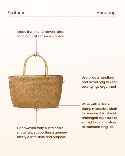 Handcrafted Rattan Handbag – Stylish Woven Tote for Beach, Casual & Boho Fashion