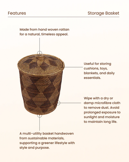 Elegant Rattan Storage Basket for Laundry, Toys and More