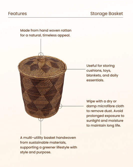 Elegant Rattan Storage Basket for Laundry, Toys and More