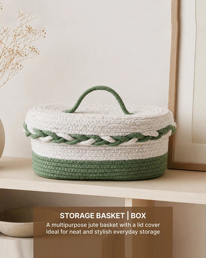 Boho Jute Storage Basket with Lid for Multipurpose Home Organization & Gifting