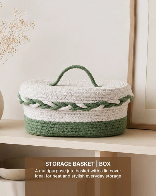 Boho Jute Storage Basket with Lid for Multipurpose Home Organization & Gifting