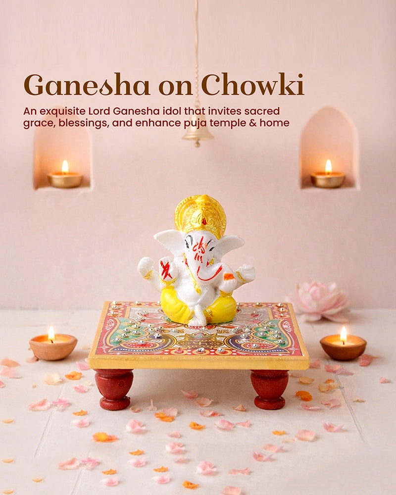 Decorative Marble Lord Ganesha Idol for Mandir, Shelves, and Pooja Room