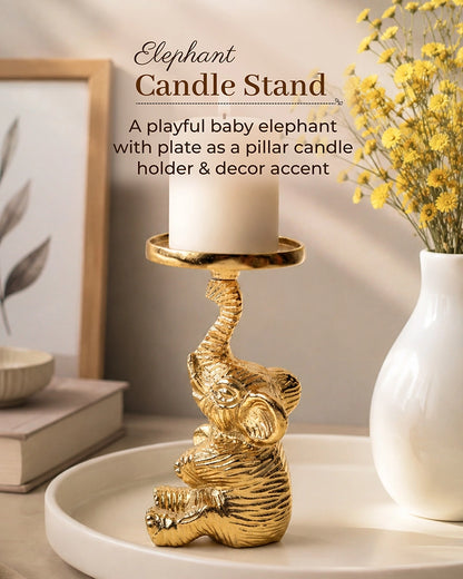 Decorative Elephant Pillar Candle Holder for Home & Festive Decoration