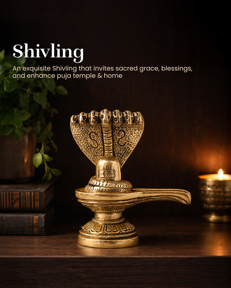 Brass Shivling with Naga Snake for Pooja and Home Decoration