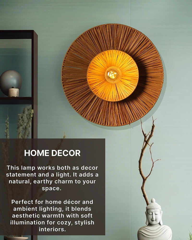 Artistic Raffia Wall Lamp for Living Room Decoration