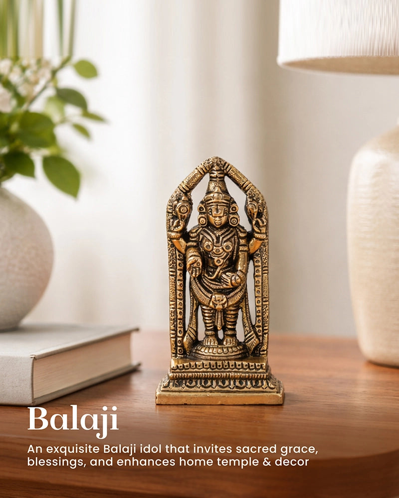 Brass Balaji Idol with Antique Finish for Pooja Room and Home Decor