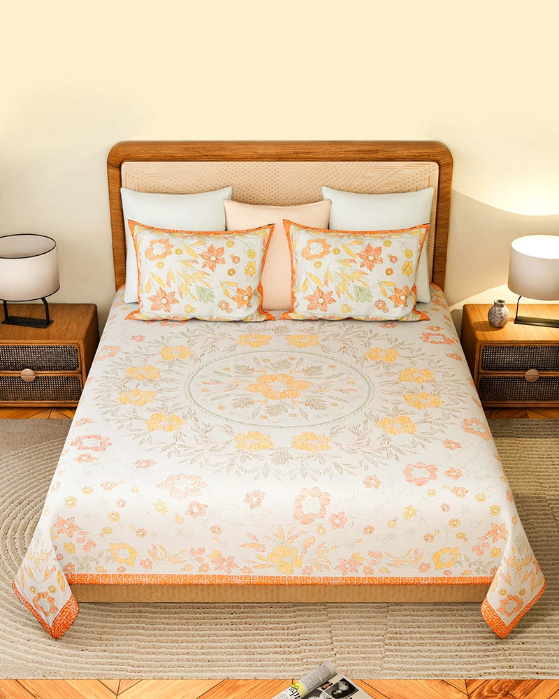 Cotton King Size Double Bed Sheet 144 TC with Pillow Covers for Bedroom & Living Room