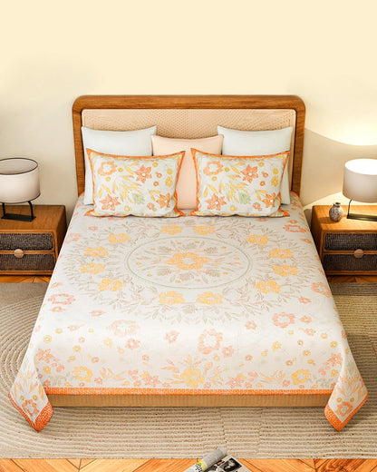 Cotton King Size Double Bed Sheet 144 TC with Pillow Covers for Bedroom & Living Room