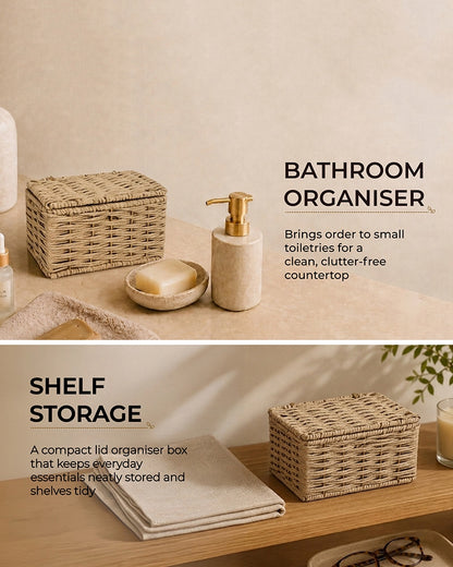 Handwoven Storage Box with Lid for Wardrobe & Bathroom Storage