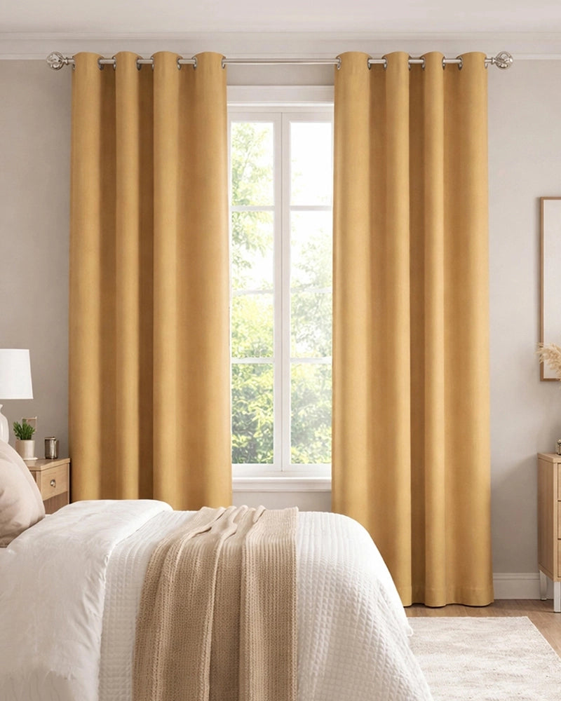 Modern Polyester Door Curtain in Eyelet Style (Brown, 7 ft)