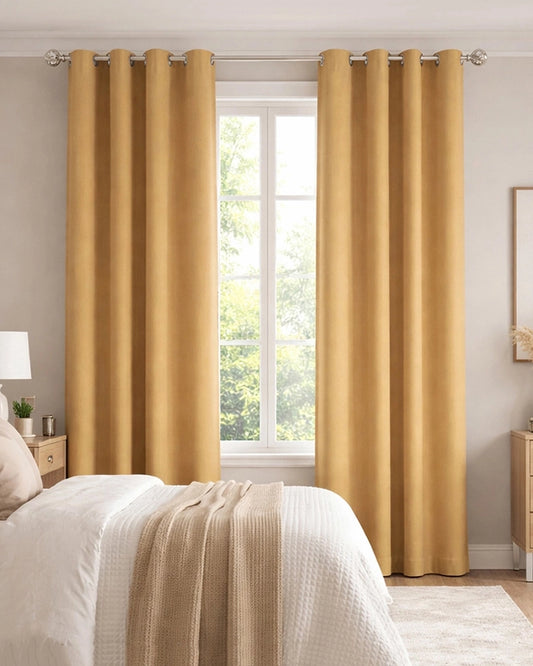 Modern Polyester Door Curtain in Eyelet Style (Brown, 7 ft)