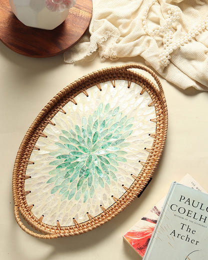 Plateau Canne Ovale - Mosaïque Rangoli Vert