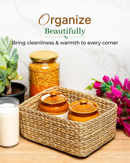 Seagrass Storage Basket and Organizer Tray for Shelf and Wardrobe