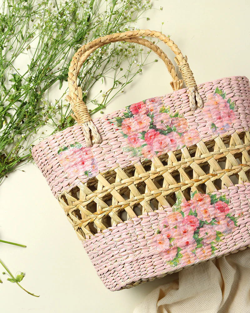 Natural Seagrass Market Basket & Tote Bag