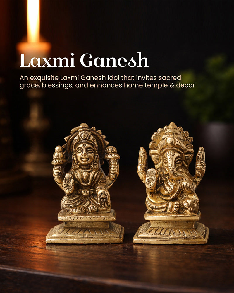 Pure Brass Laxmi Ganesh Idol for Pooja Room and Office