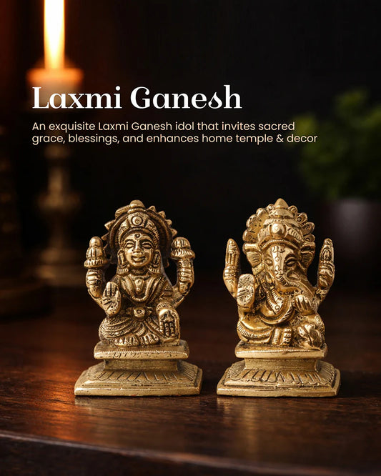 Pure Brass Laxmi Ganesh Ji Idol Set for Traditional Pooja & Showpiece