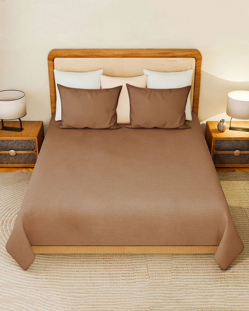 Brown King Size Bedsheet Cotton 300 TC Double Bed Sheet with Pillow Covers