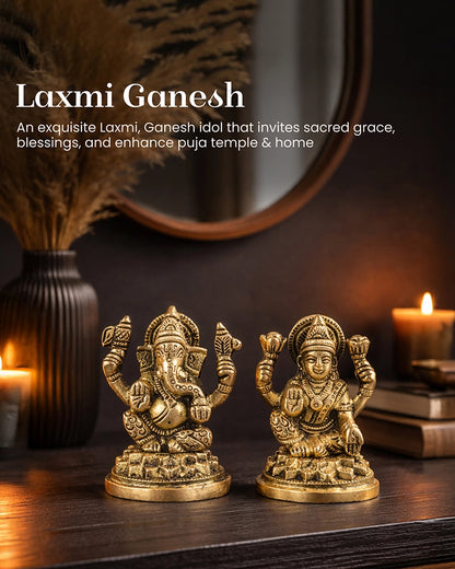 Lakshmi Ji & Ganesha Brass God Idol Set for Pooja, Home Decoration & Auspicious Showpiece