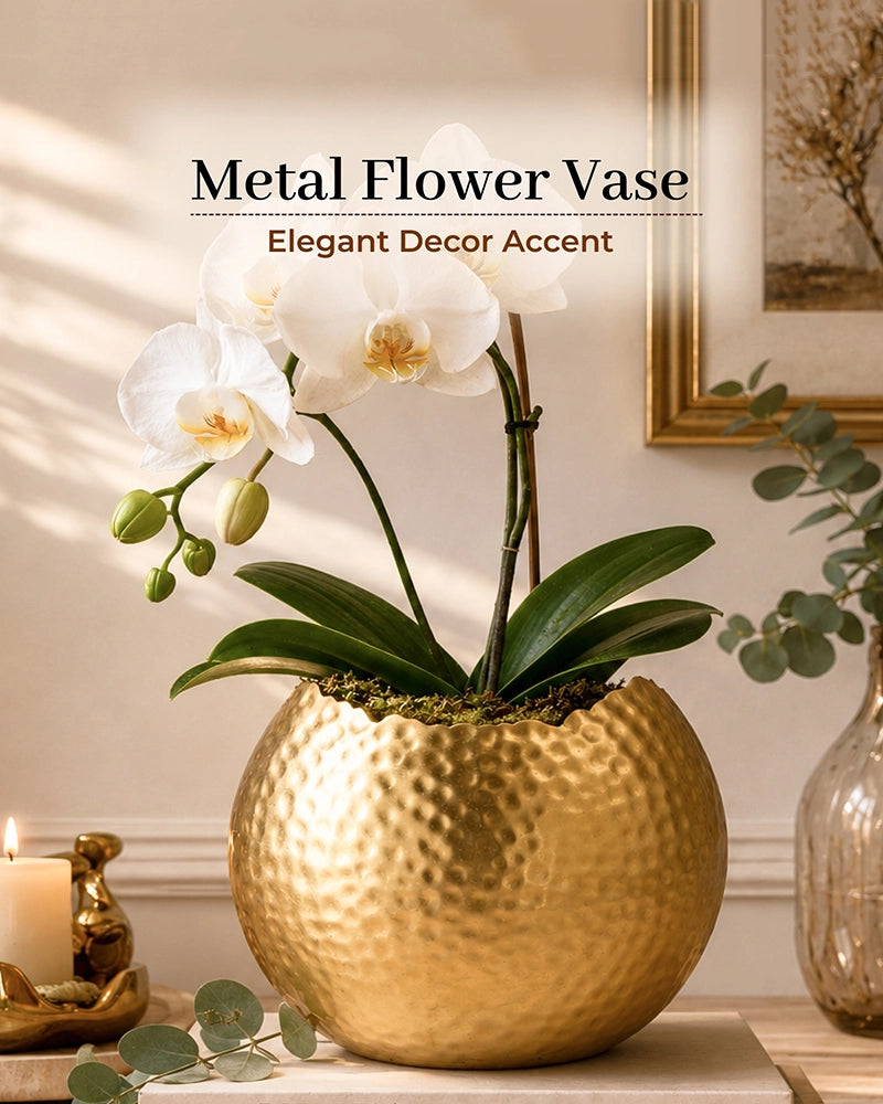 Metal Flower Vase for Fresh or Artificial Flowers and Home Decoration