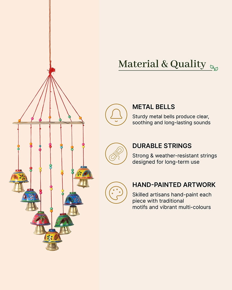 Handcrafted Rajasthani Wind Chime with Hand Painted Bells for Door Hanging