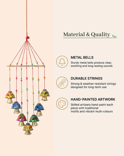 Handcrafted Rajasthani Wind Chime with Hand Painted Bells for Door Hanging
