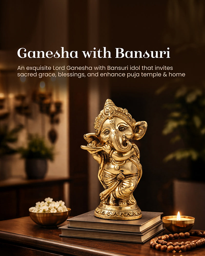 Decorative Pure Brass Ganesha Idol for Devotion, Festivals, and Home Decor