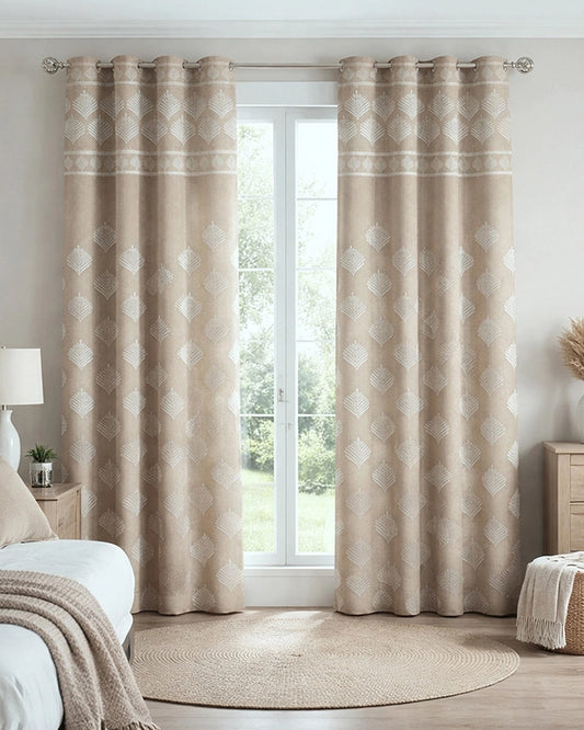 Contemporary Jacquard Eyelet Door Curtain (Beige, 7 ft)