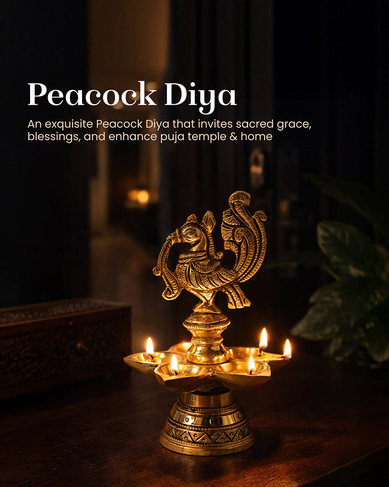 Decorative Brass Peacock Diya Perfect for Pooja and Festive Decor