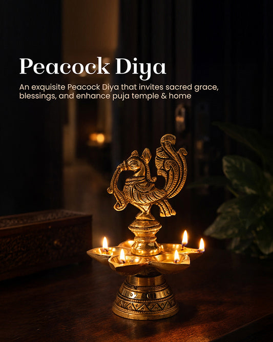 Decorative Brass Peacock Diya Perfect for Pooja and Festive Decor