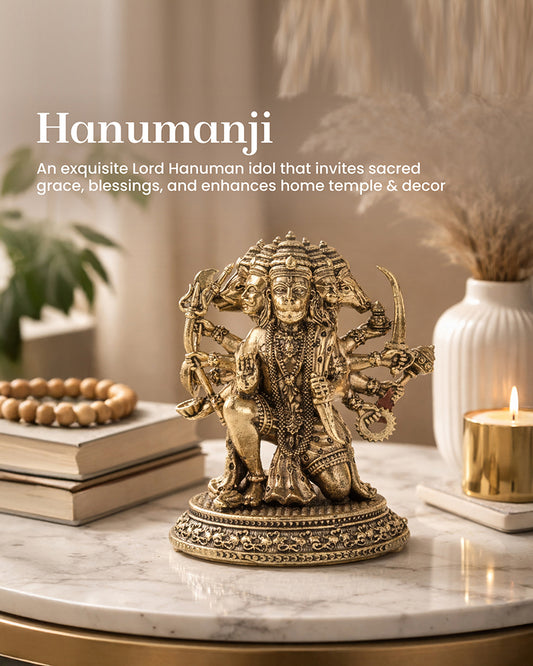 Panchmukhi Hanuman Brass Idol Figurine for Devotion and Daily Worship
