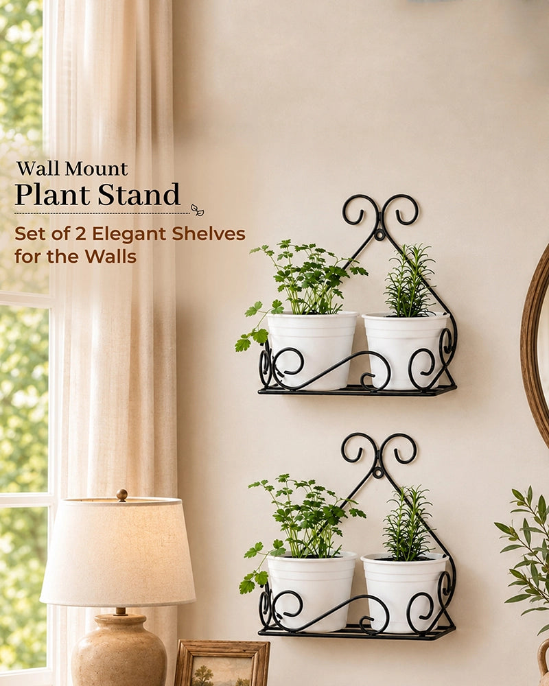 Wall Mounted Metal Plant Pot Stand for Balcony, Set of 2