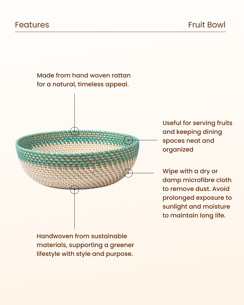 Round Rattan Fruit Basket for Kitchen and Dining