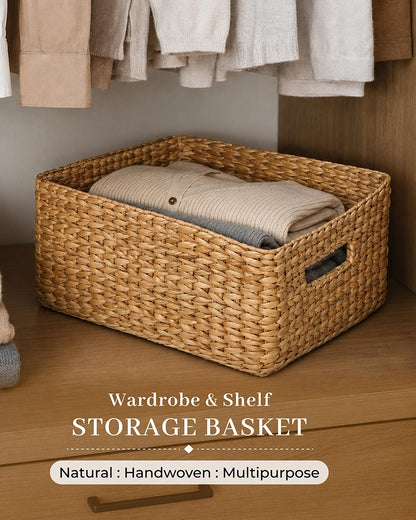 Multipurpose Seagrass Shelf Basket for Wardrobe Clothes and Home Storage